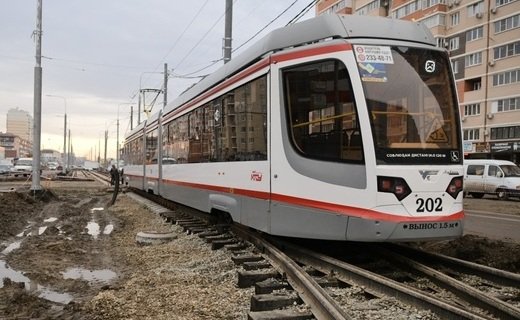 Первый трамвай проехал в Краснодаре по новой ветке на ул. Московской от ул. Петра Метальникова до ул. Солнечной