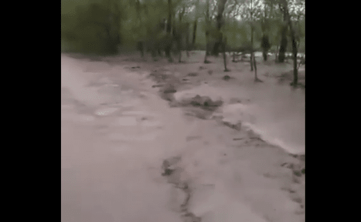 В соцсетях местные жители опубликовали видеозапись водного потока, пересекающего дорогу