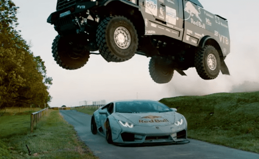 По дороге на фестиваль скорости Эдуард Николаев на Камазе и Майк Уиддетт на Lamborghini Huracan LP580-2 решили устроить соревнования