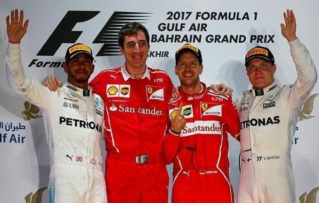 Гран-при Бахрейна 2017 - Хэмилтон (2), Феттель (1), Боттас (3)